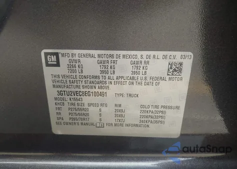 2014 GMC Sierra 1500 Slt из США, поврежденный, VIN 3GTU2VEC8EG100491